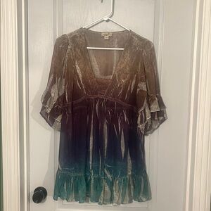 ONE WORLD Taupe Patterned Dress